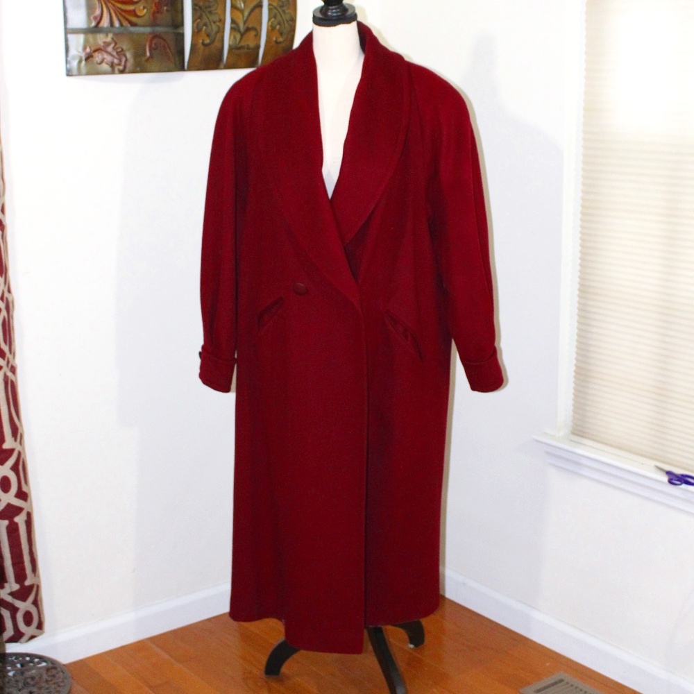 Ashley Scott, 100% wool Vintage  long red winter coat
